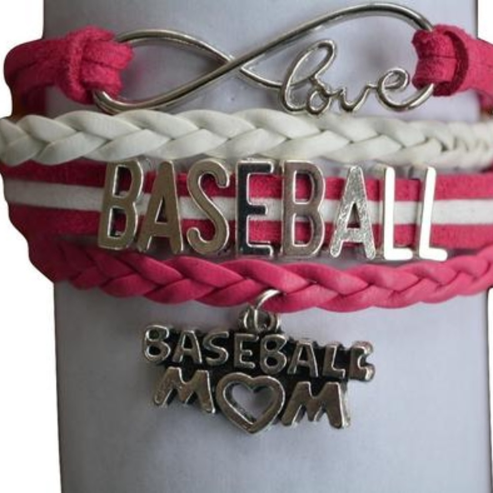 Baseball Mom Bracelet - Pink & White